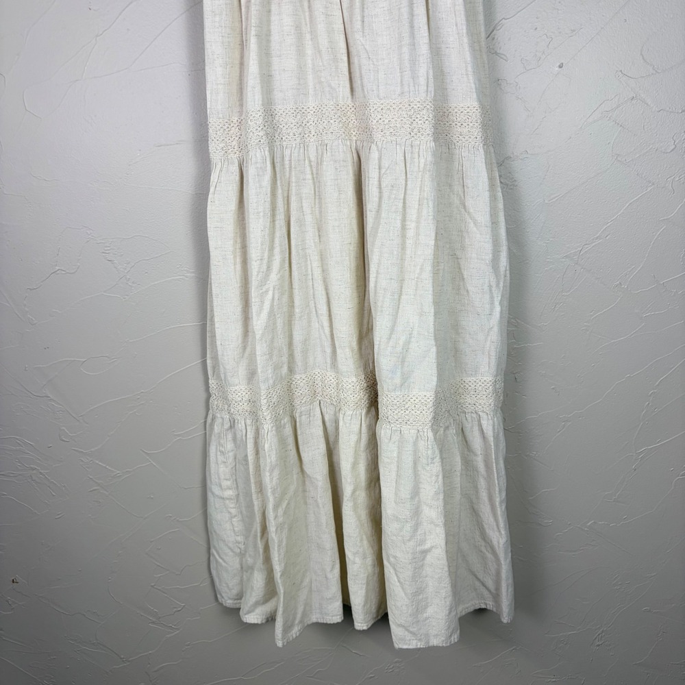 Sim & Sam Tiered Maxi Dress Cream Boho Cotton Linen Crochet Lace Natural Small - Picture 5 of 11